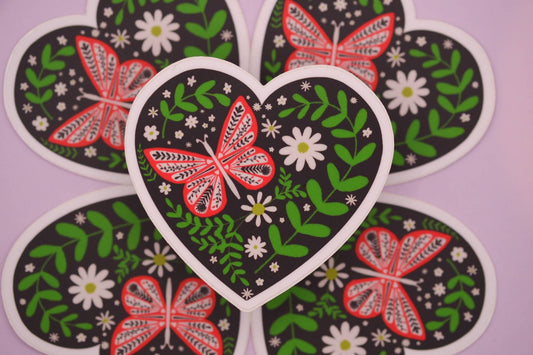 Folk Art Heart Butterfly Vinyl Stickers